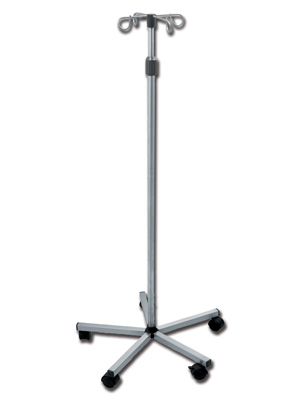I.V. STAND ON 5 WHEELS TROLLEY - stainless steel AISI 304 - 4 hooks