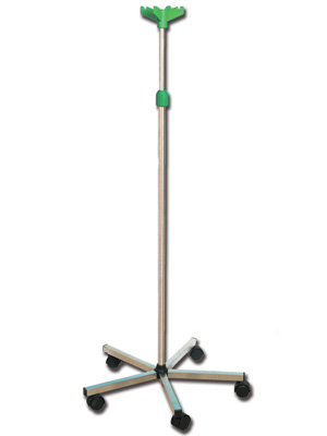 I.V. STAND ON 5 WHEELS TROLLEY - stainless steel AISI 304 - 4 hooks 