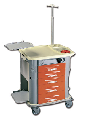 AURION EMERGENCY TROLLEY - with IV stand and defribrillator tray